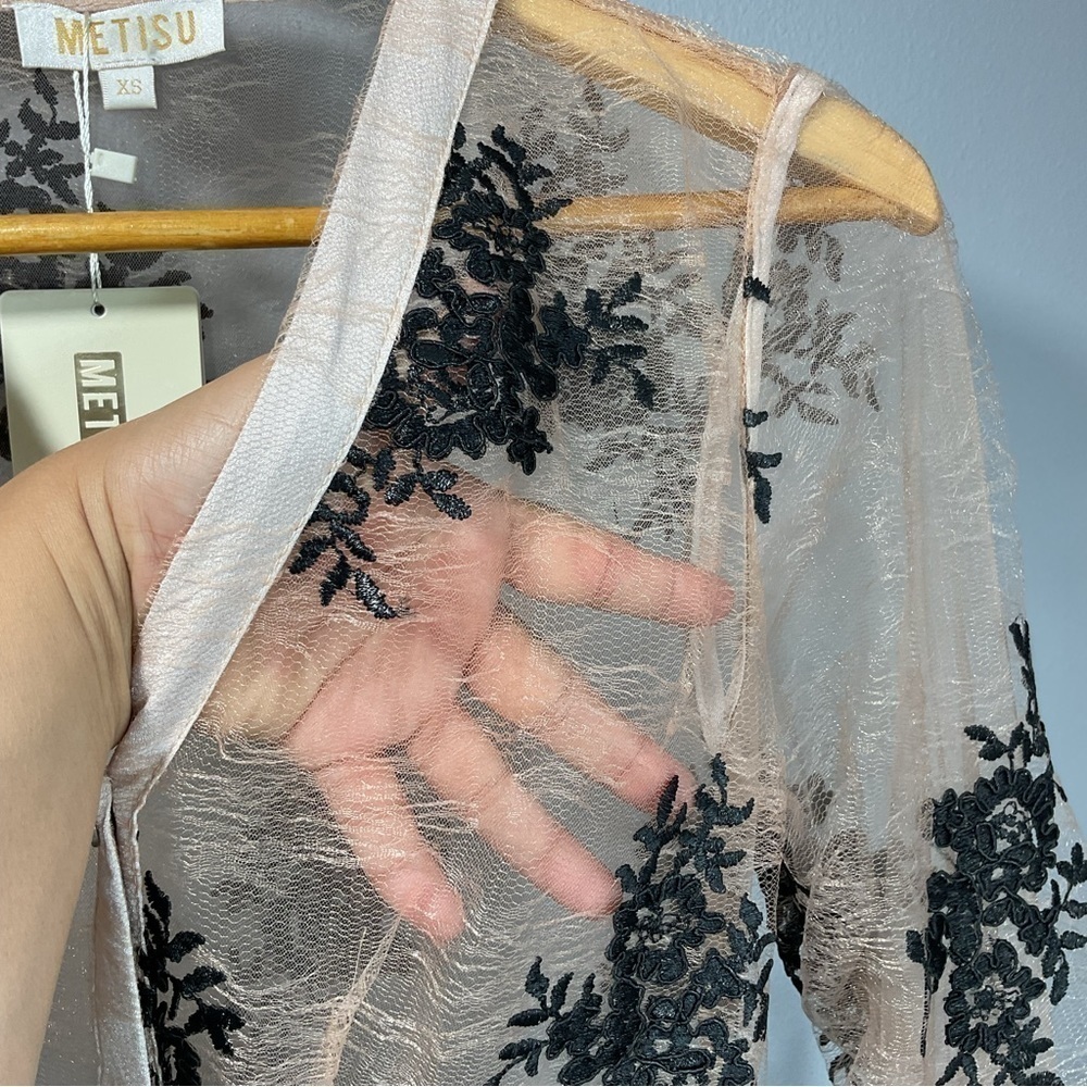 Metisu snap button up floral embroidery mesh overlay dress size XS New D35 - Picture 7 of 11
